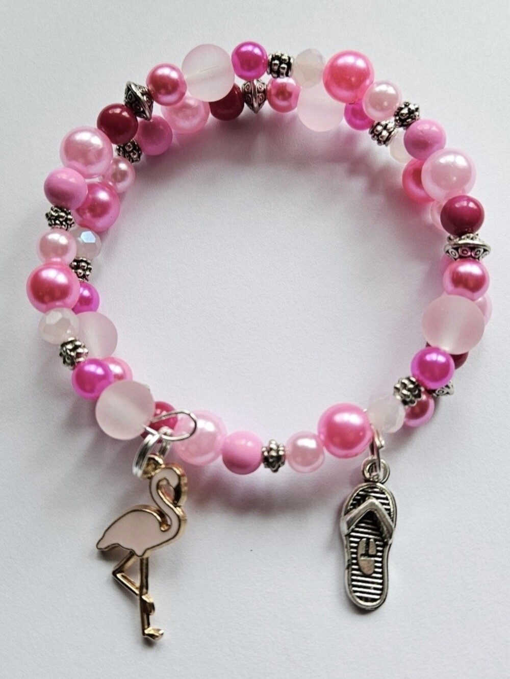 Pink Beaded Flamingo Charm Bracelet - Womens Jewelry